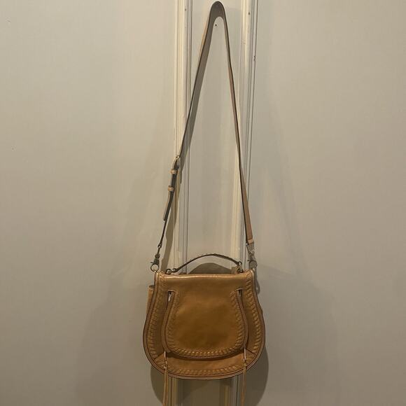 REBECCA MINKOFF Whipstitch Leather Saddle Crossbody Shoulder Bag Flap Brown Tan - Picture 6 of 16